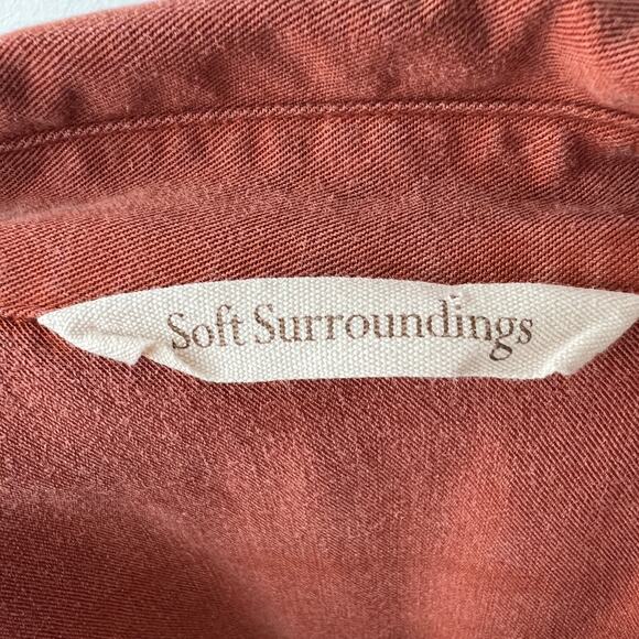 Soft Surroundings Orange Blouse Tencel Back-Button Collared Side Slit Large L - Picture 6 of 7